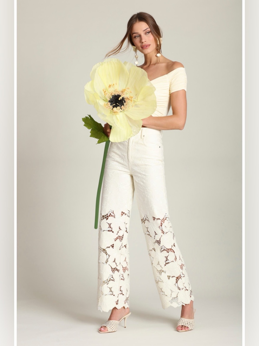 Avec Les Filles High Waist Embroidered Lace Cotton Pants 29